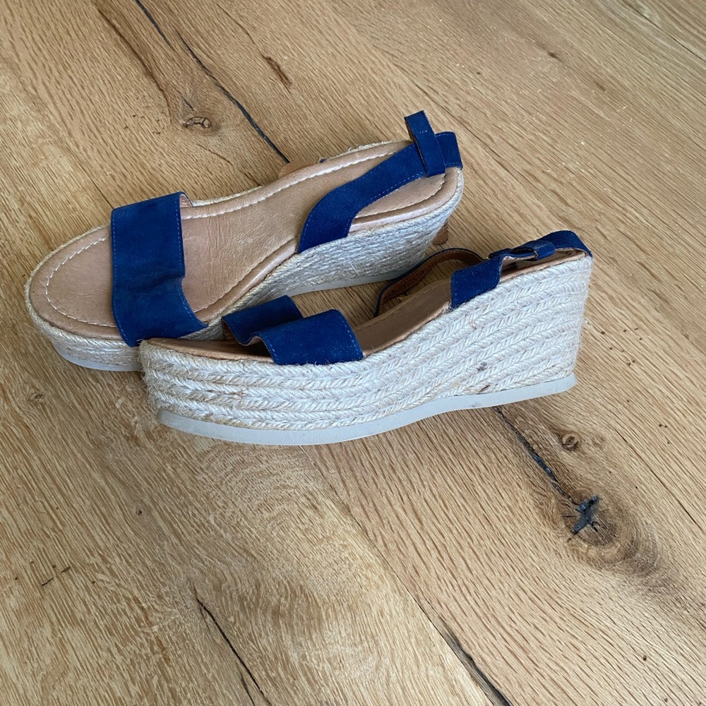 Blue Espadrille Wedge Sandals